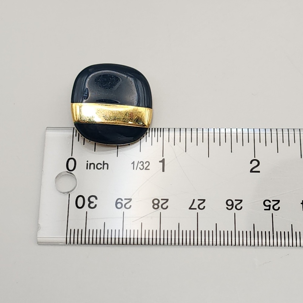 Monet Vintage Black Enamel & Gold Stripe Square‎  Button Clip On Earrings 7/8 In - Picture 7 of 11